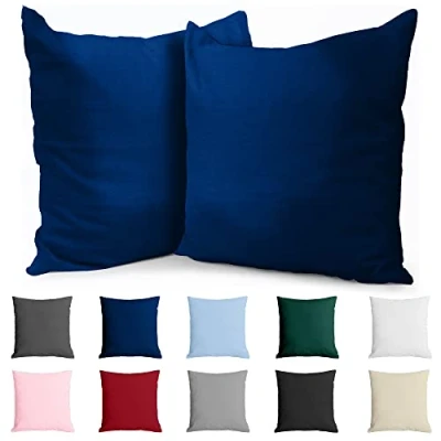 Imagen de Dreamzie Funda de Almohada 80x80 Algodón Reforzado (Pack 2) Azul Oscuro Tela Apretada 57 Hilos/cm² 80 x Certificación Oeko Tex