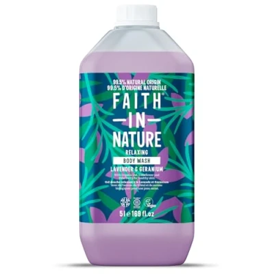 Imagen de Gel De Ducha Natural Faith In Nature Vegano y sin Crueldad, SLS ni Parabenos Envase 5 Litros, Lavanda Geranio