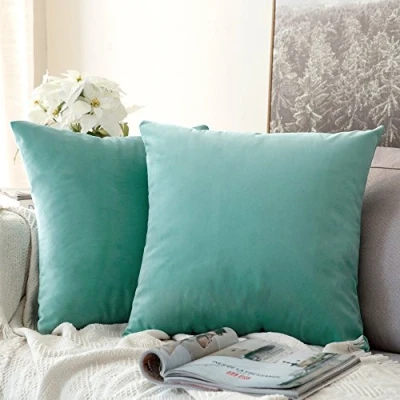 Imagen de MIULEE Funda Cojines de Terciopelo para Sofa Suave Fundas Almohada Cama Silla Color Solido Cremallera Oculta Decoración Sala Estar Dormitorio Habitacion 2 Piezas 45x45cm Teal Green