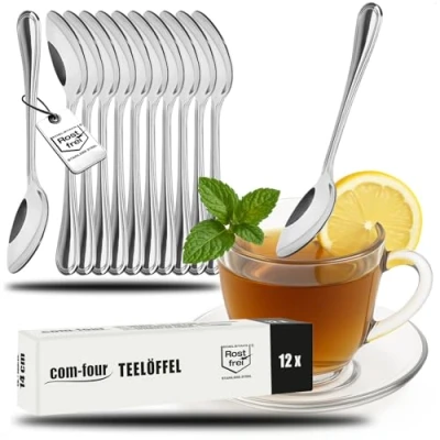 Imagen de COM FOUR® 12x cucharillas de acero inoxidable elegante cubertería mesa con un diseño simple cuchara café postre juego té 14 cm (12 piezas cucharadita 14cm)