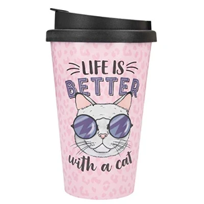 Imagen de Depesche 2180.031 To Go Vaso de plástico con texto Life is Better with a Cat, 350 ml, multicolor