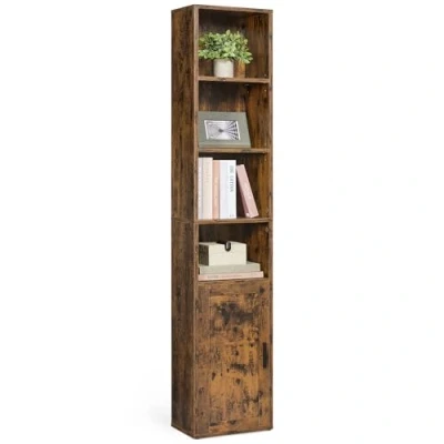 Imagen de VASAGLE Librería, Estantería Vertical de 6 Niveles, con Puerta, 24 x 31,8 175 cm, para Salón, Estudio, Oficina, Comedor, Marrón Rústico LBC401K01