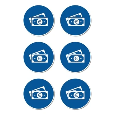 Imagen de Billetes/dinero aceptado, según la norma DIN EN ISO 7010/ASR A1.3, pegatina: 5 cm de diámetro, 6 unidades.