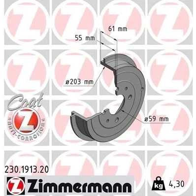 Imagen de ZIMMERMANN COAT Z 230.1913.20 Tambor de Freno 250 FIAT: Panda II Hatchback, Punto Idea, LANCIA: Ypsilon II, Musa