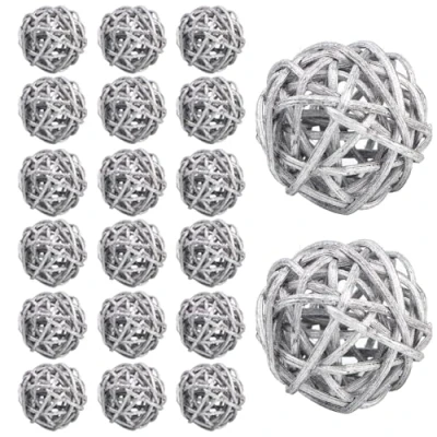 Imagen de HERCHR Bolas de ratán, 20 Piezas Decorativas, Rellenos Jarrón Esferas Naturales, Orbes Relleno para jardín Decorativo, Fiesta Bodas, Navidad (Plata)