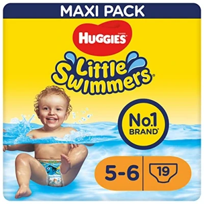 Imagen de HUGGIES Little Swimmers Pañal Bañador Desechable para bebés, Talla 5 6 (19 Unidad), con barreras anti escapes una máxima protección en el agua