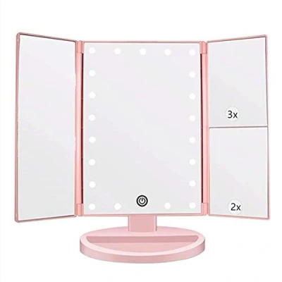 Imagen de Espejo Maquillaje con Luz,HOMI Profesional Cosmético 1X, 2X,3X Iluminacíon 21 LED Pantalla táctil Lámparas,Plegable Lámpara 180 Rotación Coméstico Mostrador,Mejor Regalo (Rosa)