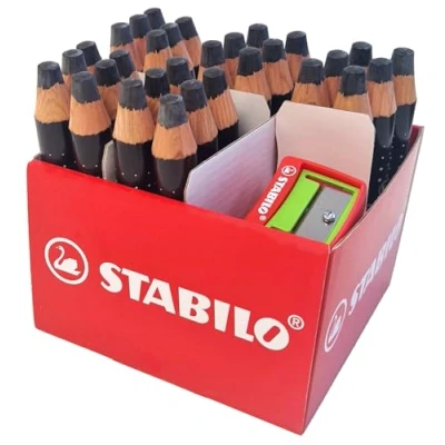 Imagen de STABILO MARKdry Marcadores para pizarra blanca y rotafolios (30 unidades), color negro con 2 sacapuntas