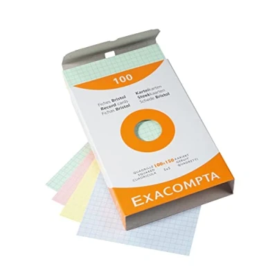Imagen de Exacompta Bristol Tarjeta de registro, Cuadrícula (5x5), 100 x 150 mm, paquete tarjetas, Surtido, tarjetas