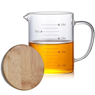 Imagen de TAMUME 350ml Vaso de Vidrio para Hornear, con Tapa Bambú, Jarra Medir la Cocina (350ml)