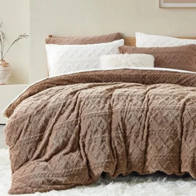 Imagen de Lanqinglv Ropa de Cama Felpa 135 x 200 cm, Forro Polar Caqui, Franela mullida, Invierno Sherpa, cálido Tacto Cachemira, Funda nórdica acogedora con Cremallera y 1