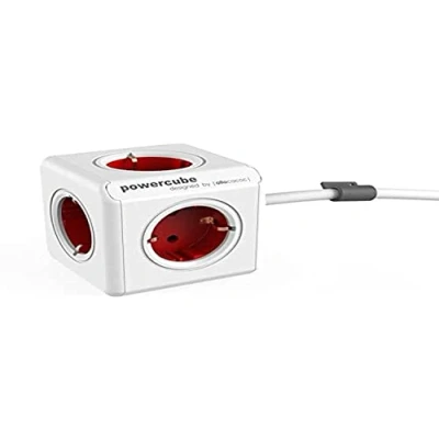 Imagen de Allocacoc PowerCube Extended Ladrón multiple y alargador de 1,5 m con 5 enchufes/tomas corriente en forma cubo, Rojo