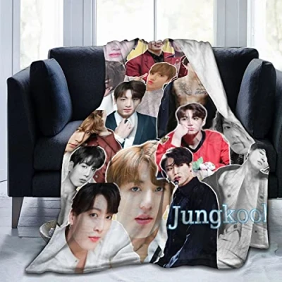 Imagen de Suehome manta Jungkook de lana suave y cómoda para sofá, oficina, coche, camping, yoga, viajes, decoración del hogar, playa felpa acogedora, regalo