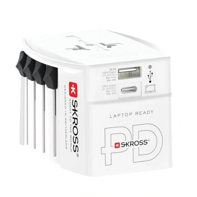 Imagen de SKROSS MUV USB AC45PD con Cable C (160 cm) Adaptador de Viaje Universal 2 Pines + 1 x y 45 W Voltaje Potencia: 100 V 250 W/250 625 para portátiles, tabletas