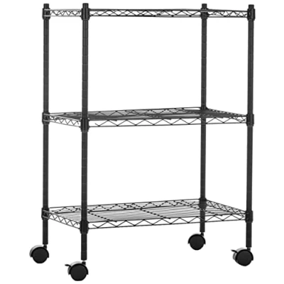 Imagen de Amazon Basics Unidad de Almacenamiento Estrecha 3 baldas con Ruedas estantes Ajustables en Altura y Patas niveladoras, Peso máximo 340 kg, Negro, 34 cm x 58.9 83.2 (D W H)