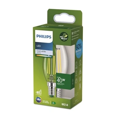 Imagen de Philips Bombilla LED clásica, UltraEfficient,40W, 485Lm, B35, E14 4000K, cristal transparente
