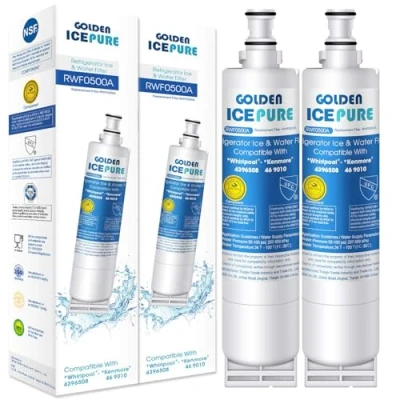 Imagen de Reemplazo del Filtro de Agua refrigerador ICEPURE Dorado para Whirlpool SBS002 S20BRS 4396508 481281729632 SBS004 EDR5RXD1 Kenmore 46 9908 9010 Paquete 2 (con factura)