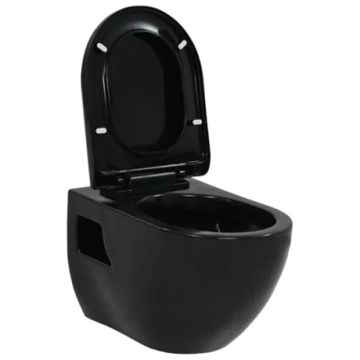Imagen de vidaXL Inodoro de Montaje en Pared Cerámica Negro Baño Retrete Váter Aseo WC
