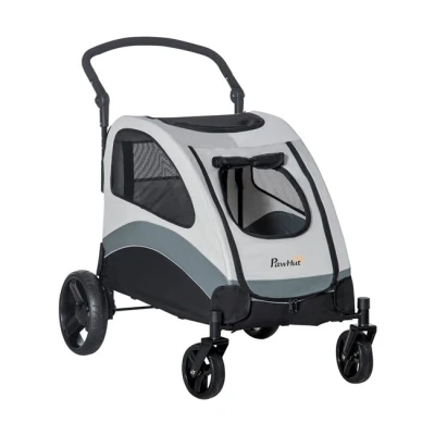 Imagen de PawHut Cochecito para Perros Plegable Carrito Mascotas con Ventanas Bolsillo de Almacenaje Correas Seguridad y 2 Ruedas Universales 107x67x102 cm Gris