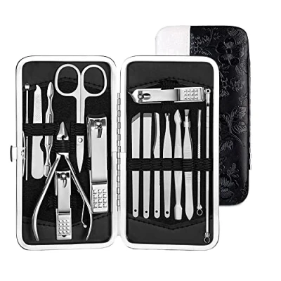 Imagen de SCRUBY Juego de manicura, cortaúñas y pedicura, kit manicura profesional acero inoxidable, herramientas cuidado uñas con estuche viaje (16 piezas)