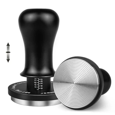 Imagen de HOLIHOKY Prensador de café 51 mm, con resorte, presión constante calibrada 30 libras, para portafiltro DeLonghi Dedica base roscada acero inoxidable 304, color negro