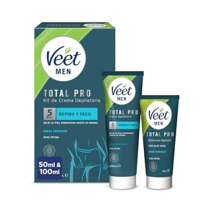 Imagen de Veet Men Kit de Depilación para Zonas Íntimas del Cuerpo, Crema Depilatoria Hombre 100 ml y Bálsamo Post 50