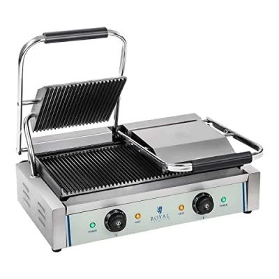 Imagen de Royal Catering Plancha Grill Doble Salamandra Para Hostelería RCKG 3600 G (Superficie Ondulada,Temperatura Funcionamiento: 50 300 C, 2 x 1.800 W)