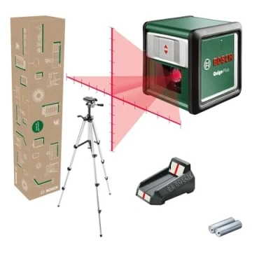 Imagen de Bosch Láser de Líneas Cruzadas Quigo Plus con trípode (alineación fácil a distancias iguales y variables gracias las marcas en la línea láser, caja cartón)