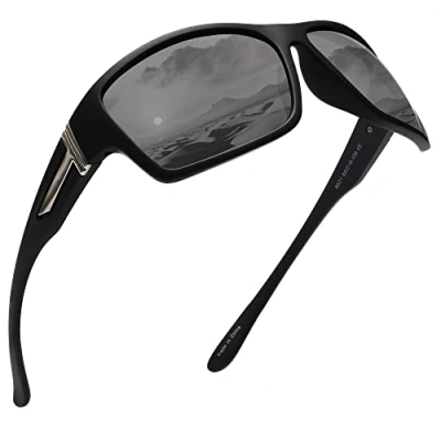 Imagen de JIM HALO Gafas de Sol Polarizadas para Hombres, Envolventes Sprot Ciclismo, Pesca, Conducción Negro/Gris