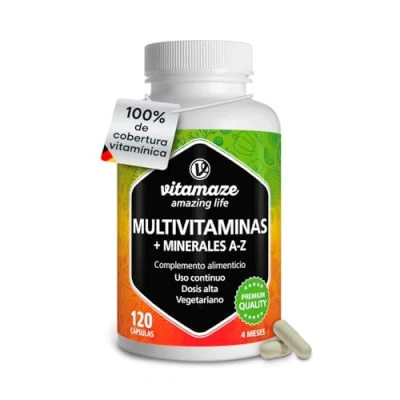 Imagen de Multivitaminas y Minerales con Oligoelementos Complejo Multivitamínico de la A Z 120 Cápsulas Vegetarianas para 4 Meses Suplemento sin Aditivos Innecesarios, Vitamaze®