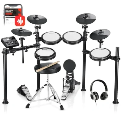 Imagen de Donner DED 200X Batería electrónica con almohadillas de malla silenciosas, 2 platillos estrangulador, 31 kits y más 450 sonidos, trono, auriculares, baquetas, USB MIDI (5 pads, 4 platillos)