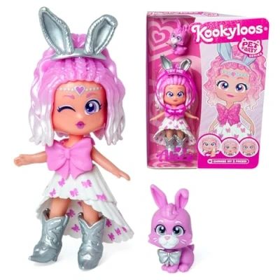 Imagen de Kookyloos Serie Pet Party Alice muñeca coleccionable con un conejo de mascota. Incluye la Alice, 1 mascota, ropa y zapatos moda accesorio. ¡1 muñeca, 3 caras diferentes!