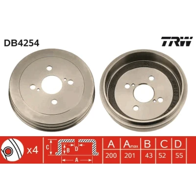 Imagen de TRW DB4254 Tambor de Freno TOYOTA: Yaris I Hatchback