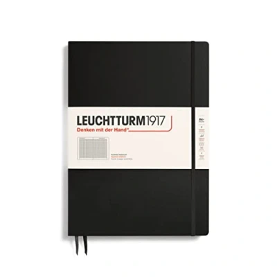 Imagen de LEUCHTTURM1917 310174 Libreta de notas Master Slim (A4+) tapas duras, 123 páginas numeradas, negro, cuadriculada