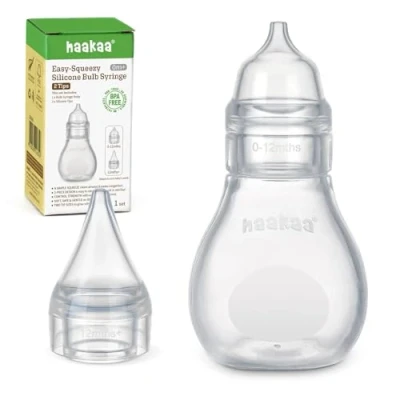 Imagen de haakaa Aspirador Nasal de Silicona para Bebes Limpia Nariz Seguro Jeringa Nariz, Desatascador Bebes, 0m+ Recien Nacido,Pequeno(1 Cabezal recambio) Transparente