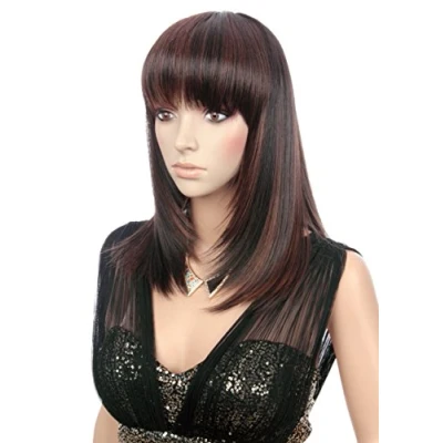 Imagen de Prettyland C721 50cm Peluca negra y marrón mezclada lisa a media melena con flequillo