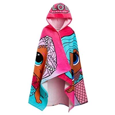 Imagen de toalla con capucha LOL Surprise Dolls 100% algodón para niñas, poncho grande de playa, baño, envoltura nadar