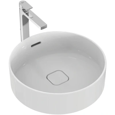 Imagen de Ideal Standard Strada II Lavabo redondo de 45 cm para colocar sobre el suelo, sin agujero grifo, con orificio rebosadero, color blanco