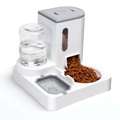 Imagen de Nobleza Comedero Bebedero Automático 2 en 1 para Gatos Dispensador de Alimento 2.2L y Agua 1L, Diseño Antiderrames Mascotas Pequeñas Medianas, Ahorro Espacio