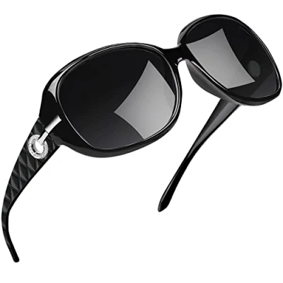 Imagen de Joopin Gafas de Sol Mujer Moda Polarizadas Protección UV400 Gran Tamaño Señoras (Negro)