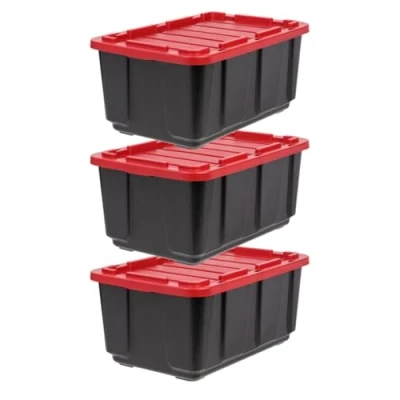 Imagen de Iris Ohyama 3 Cajas de Organización Alta Resistencia, 100L, Negro, Grande, Duradero, Apilable, para Garaje, Estantes, Mudanza, Plástico, Utilidad, Herramientas, UTB 27