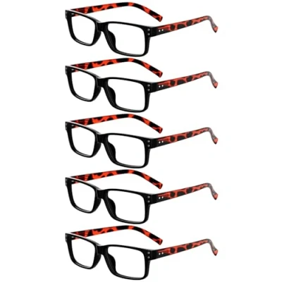 Imagen de Eyekepper Pack de 5 Gafas Lectura para Hombre y Mujer Retro Plástico Bisagras Resorte, Patillas Carey +3.50