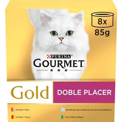 Imagen de Purina Gourmet Gold Doble Placer, Comida Húmeda para Gato Pack Surtido, 12 packs de 8 latas 85g 96