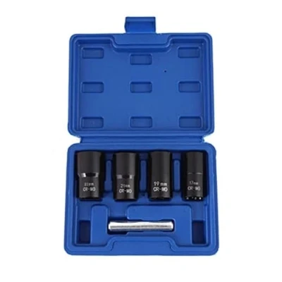Imagen de Juego de 5 llaves vaso giratorias, herramienta extractora tuercas lengüeta, herramientas métricas para extracción pernos y impacto 1/2