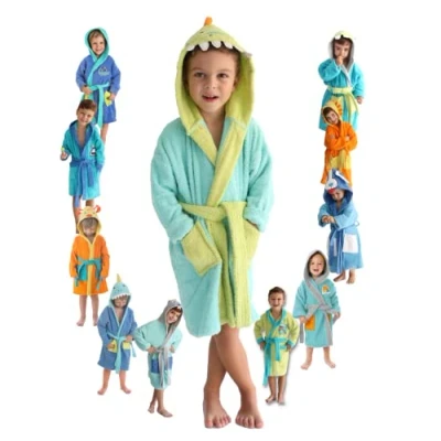 Imagen de LEBENGOOD Albornoz niños Algodón: Niño, 100% Algodón OEKO TEX® 2 Bolsillos, Cinturón, Capucha, Albornoces Felpa muy suave con bordados para (2 4, Reptor)
