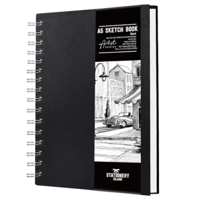 Imagen de STATIONERY ISLAND Sketchbook A5, Cuaderno de dibujo Tapa dura, 200 g/m² papel grueso, bocetos con encuadernación en espiral, Libro 50 hojas / 100 páginas