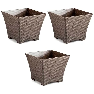 Imagen de AC Pack de 3 macetas Cuadrada Fabricación en plástico Diseño Rattan Ideal como macetero, Tiesto, Recipiente para Plantas, Flores, balcón, terraza, jardín 25 cm Color Topo