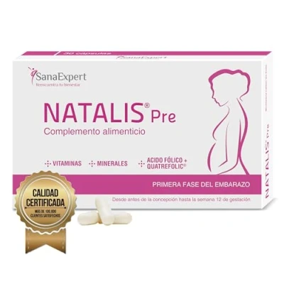 Imagen de SanaExpert Natalis Pre Suplemento para Preconcepción y Primeras Semanas de Embarazo Con Ácido Fólico, Quatrefolic®, Hierro, Vitaminas Minerales 30 Cápsulas Fabricado en Alemania