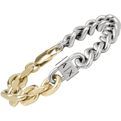 Imagen de Armani Exchange Pulsera de Cadena para Hombre Acero Inoxidable en dos tonos, AXG0115710, Plata y Tono Dorado