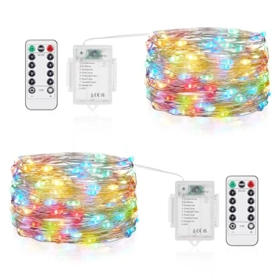 Imagen de Vacoulery Cadena de Luces, 2 Piezas Guirnalda Luces Pilas con Mando Timer 5M 50LED, 8 Modos Hadas Decoración para Habitacion, Fiesta, Jardín, Bodas, Compleaños